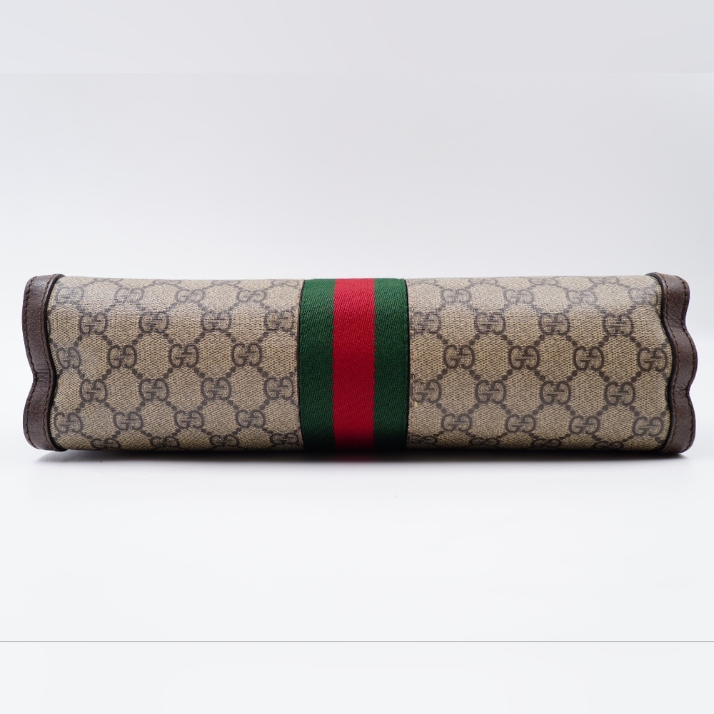 Gucci Beige Monogram Shoulder Bag with Green and Red Web Stripe - Picture 9 of 16